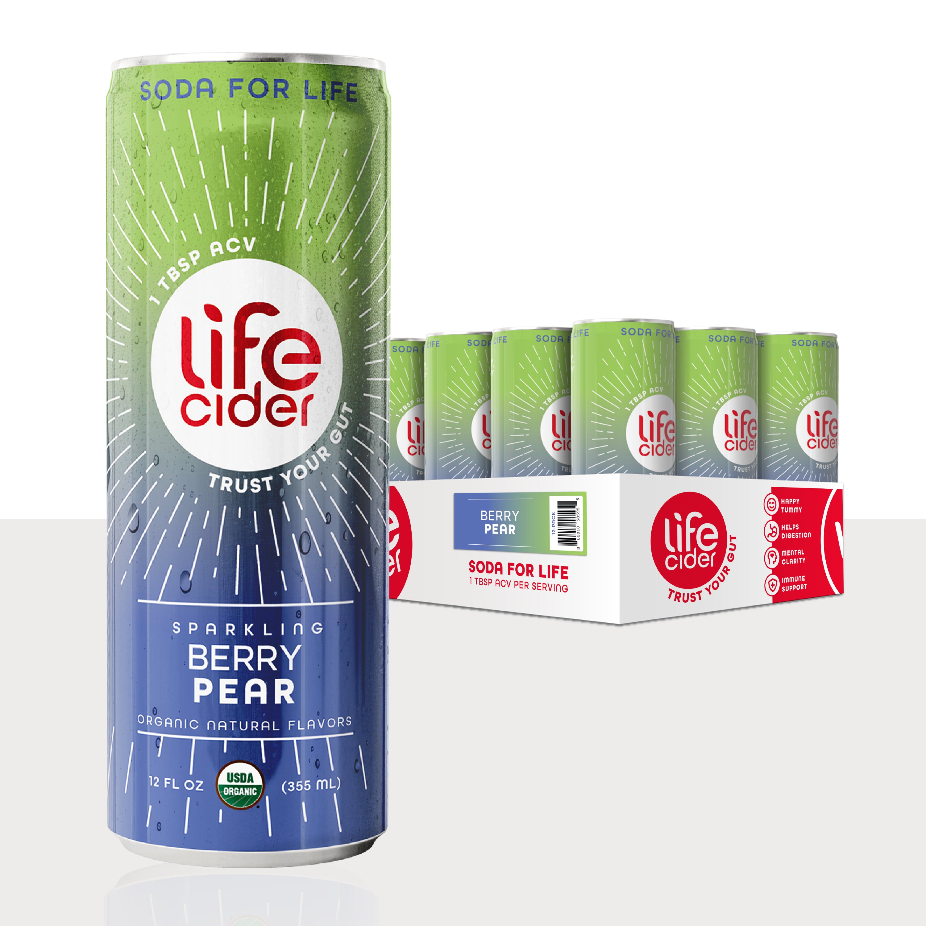 Life Cider Pera y Bayas – Bebida funcional | Paquete de 12