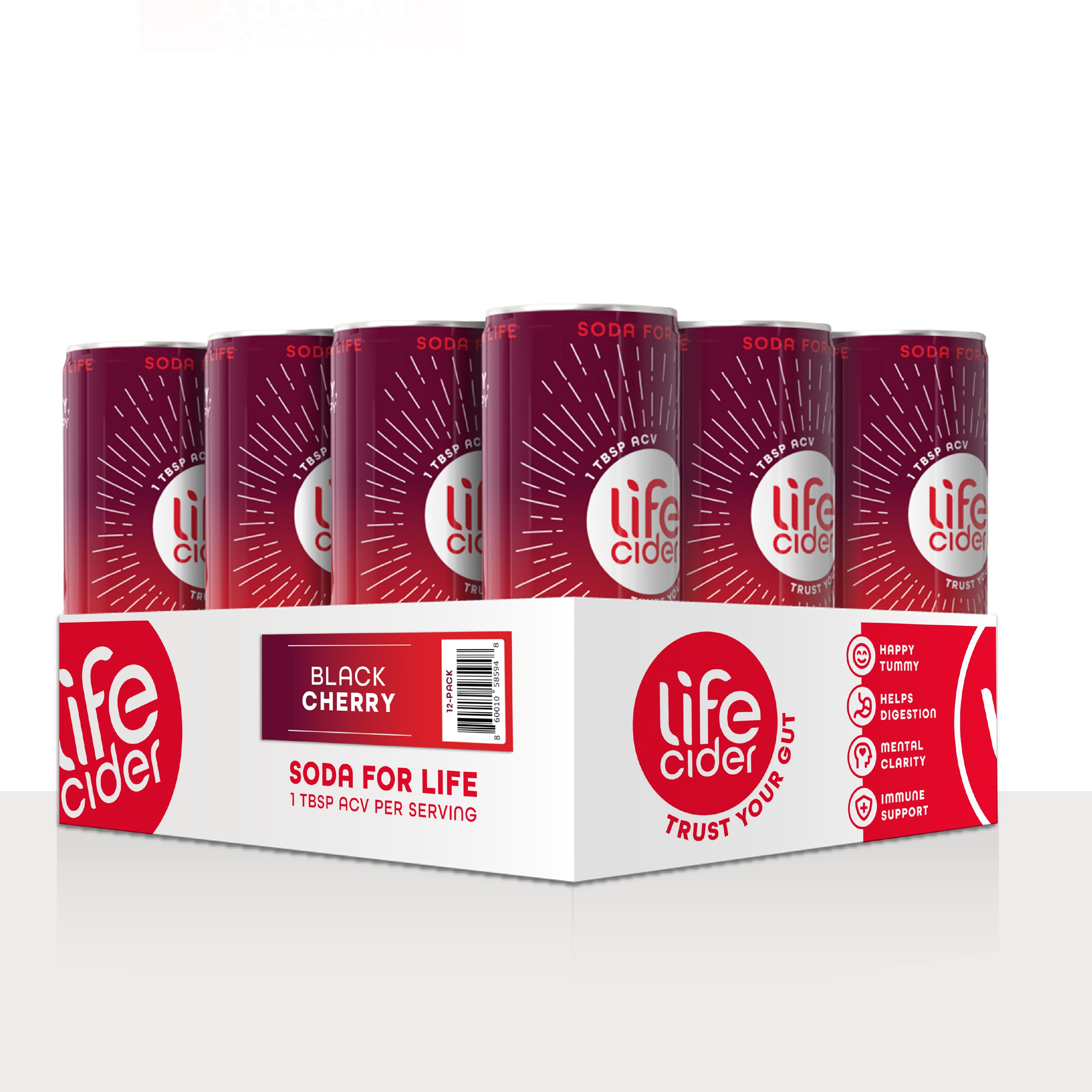 Life Cider Cereza Negra – Bebida funcional | Paquete de 12