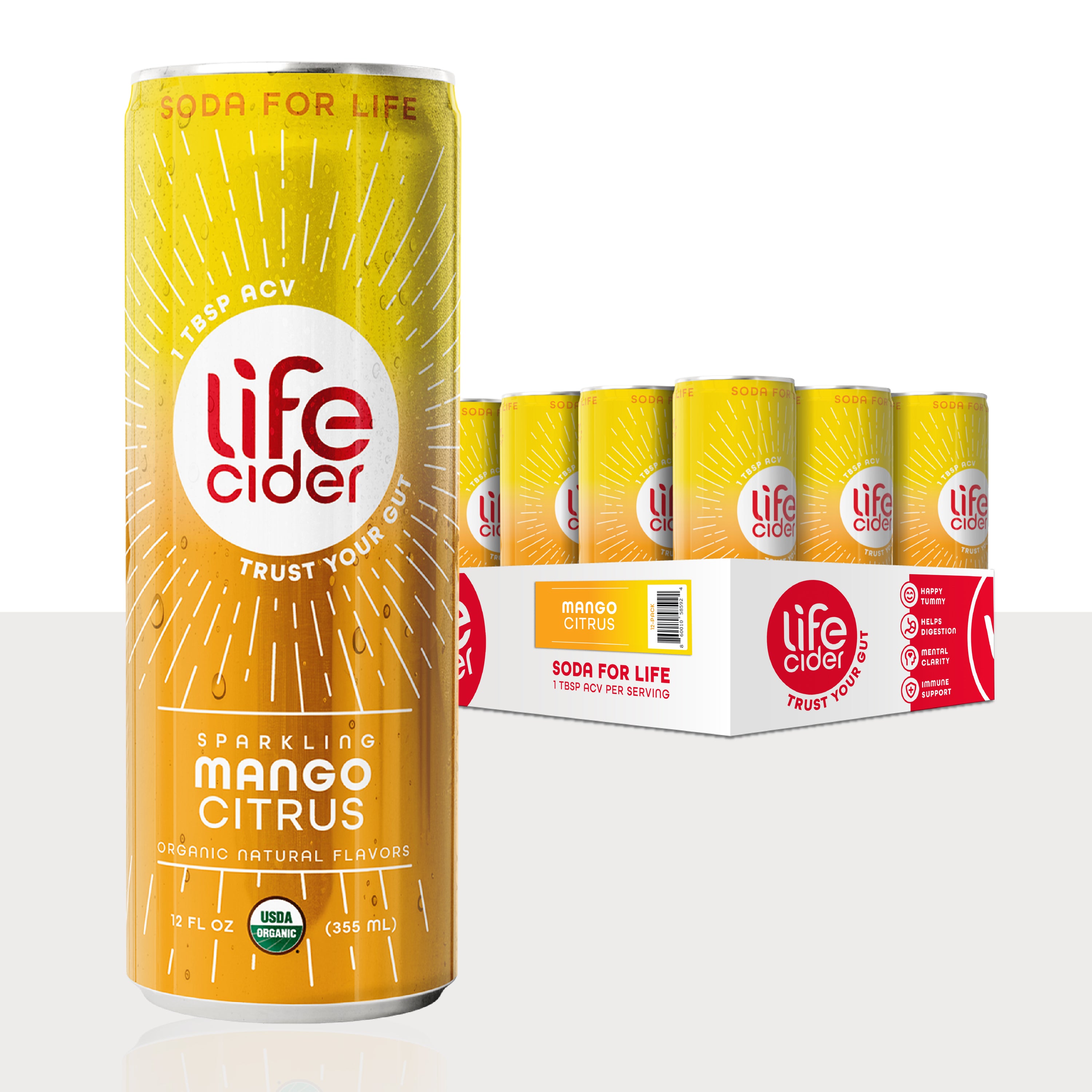 Life Cider Mango Citrus – Bebida funcional | Paquete de 12