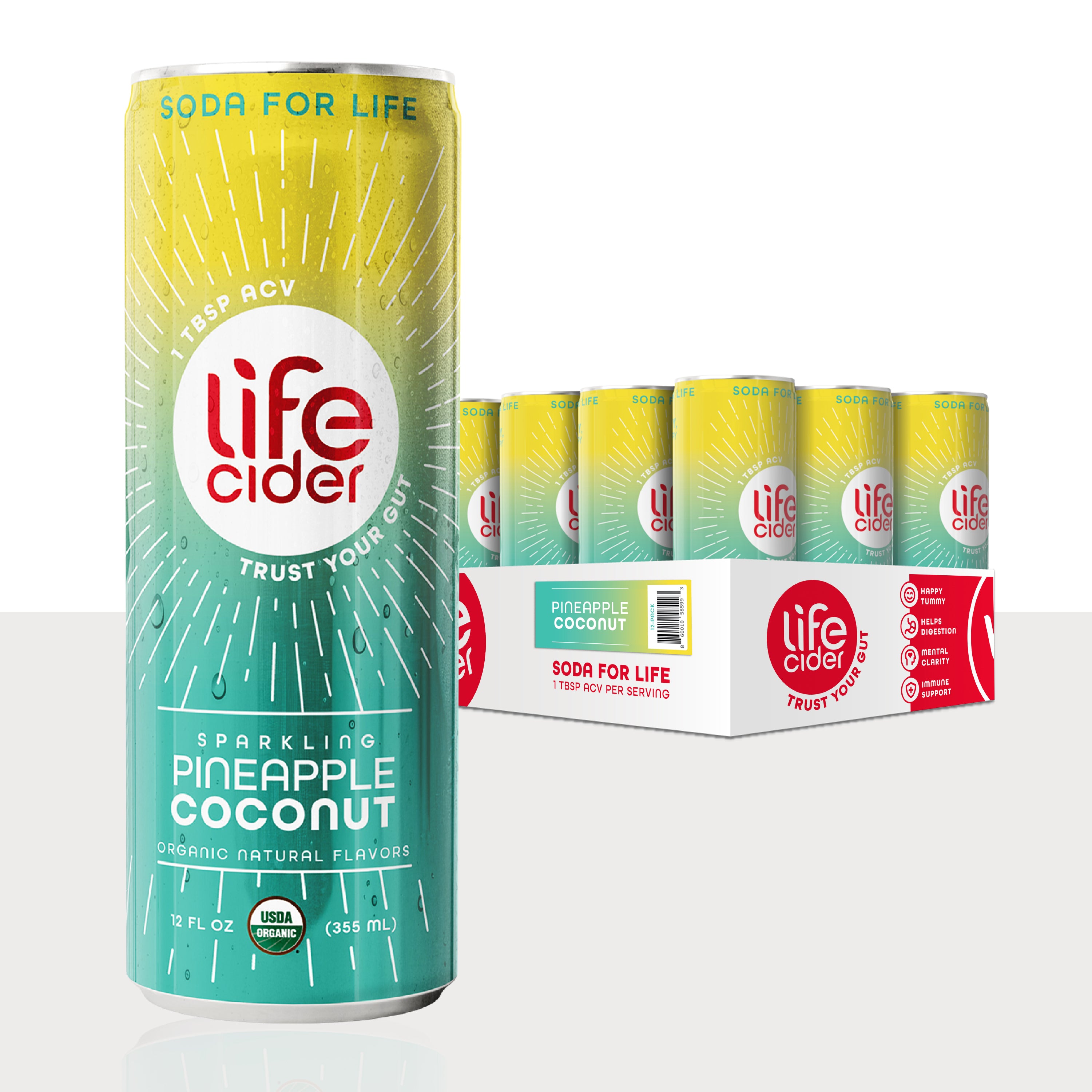Life Cider Piña y Coco – Bebida funcional | Paquete de 12