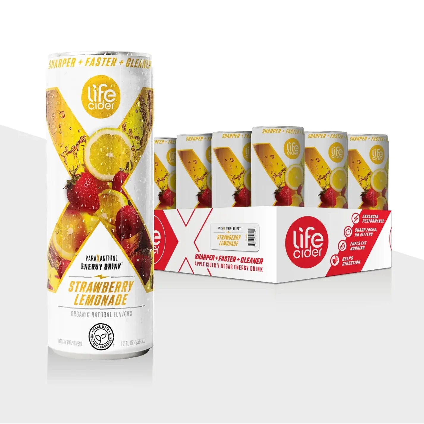 Life Cider X - Bebida energética sabor Limonada de fresa | Paquete de 12