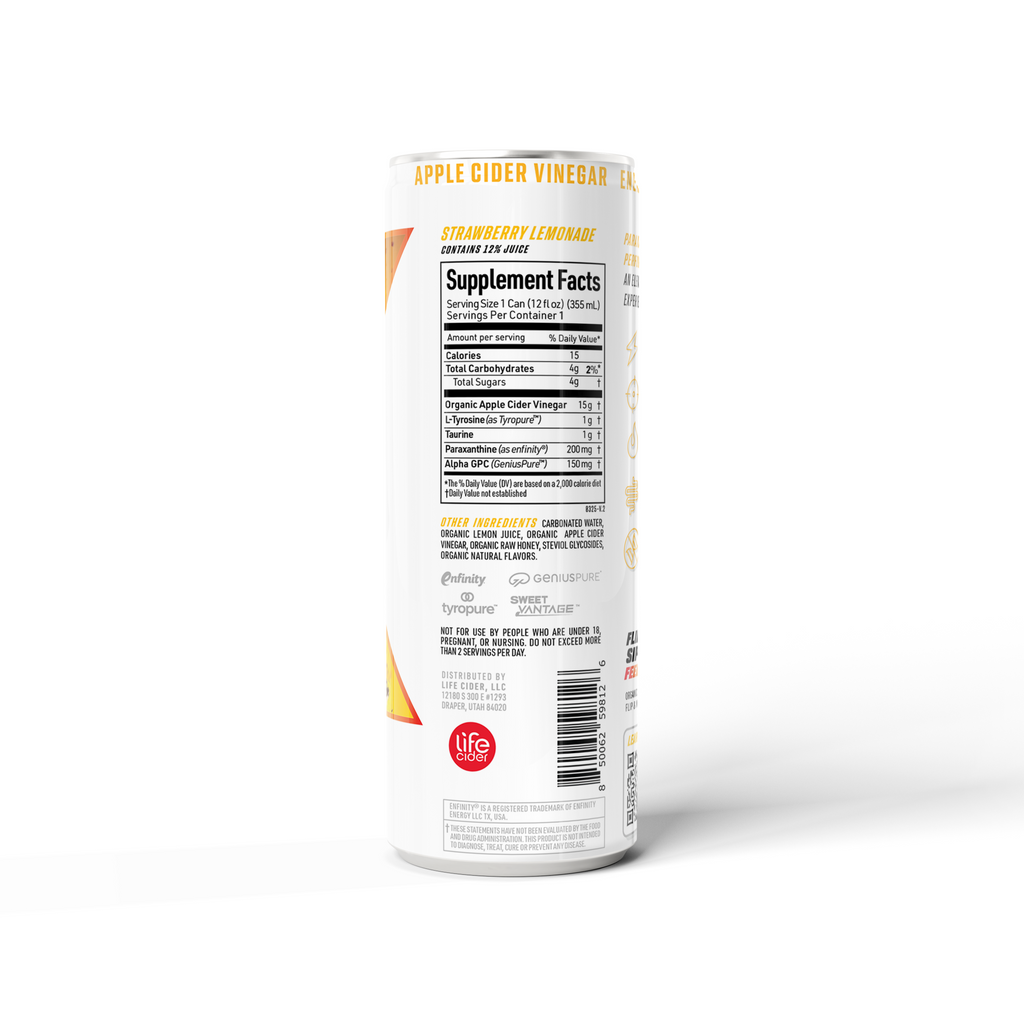 Life Cider X - Bebida energética sabor Limonada de fresa | Paquete de 12
