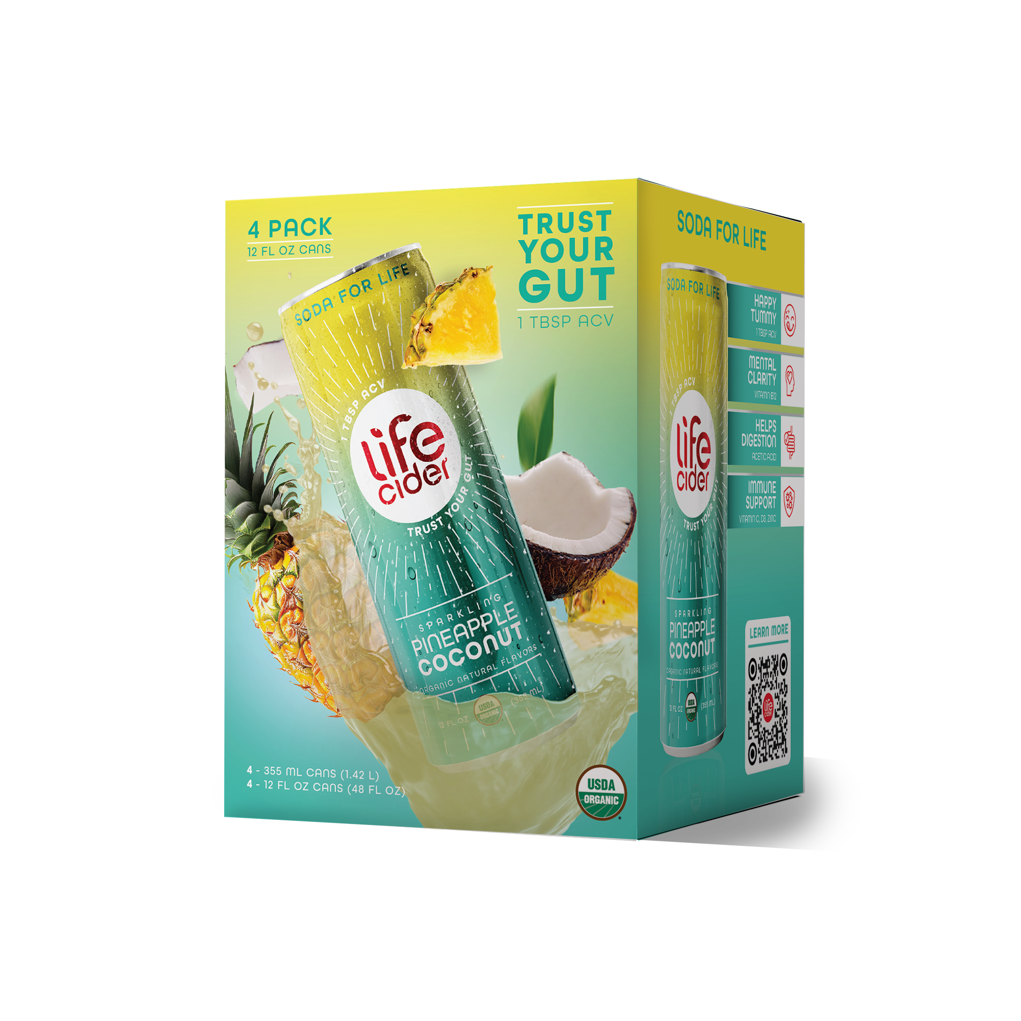 Life Cider Original de Piña y Coco | Paquete de 4
